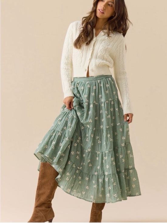 Altar'd State Dresses & Skirts - Altar'd State Sage Green Floral Tiered Maxi Skirt